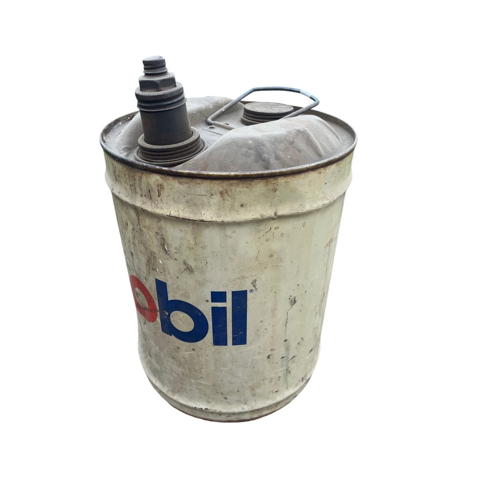 Vintage Mobil Oil Drum Metal Gas Can Industrial Petroliana Decor Made in USA - Picture 2 of 4